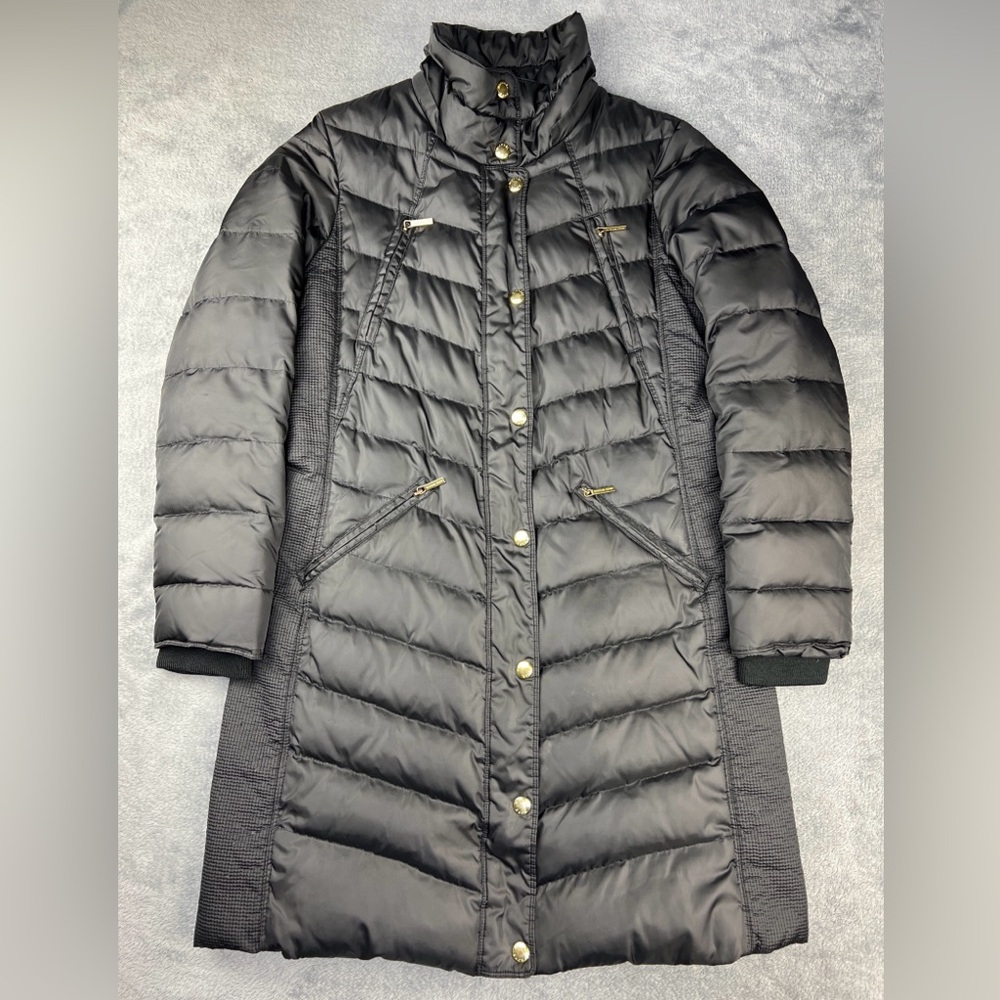 Michael Kors Women’s Med Long Puffer Jacket Down Black Winter Coat **See Pics**